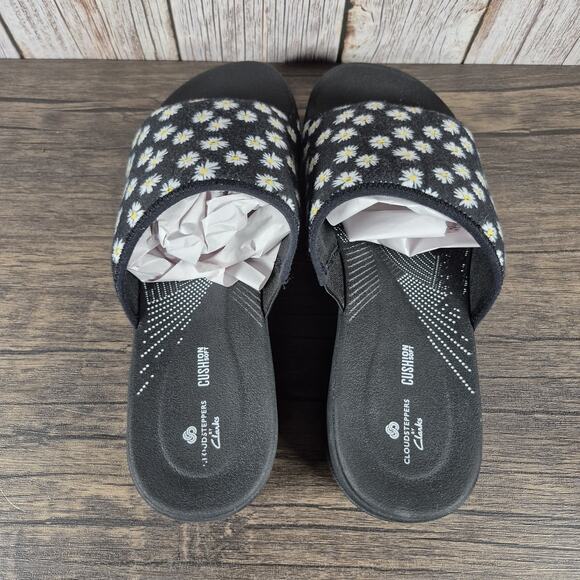 Clarks Cloudsteppers Arla Nora Floral Women's Sz 9 W Slip On Sandals Black Daisy - Picture 7 of 8